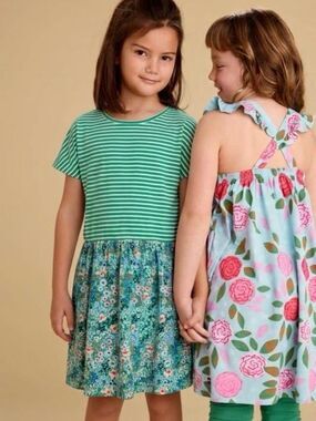 Tea Collection Kids Size 12 Green Short Sleeve Top Tulle Skirt Dress Casual
